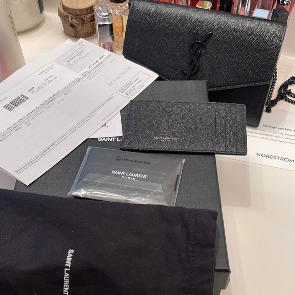 Saint Laurent Black Leather Chain Wallet